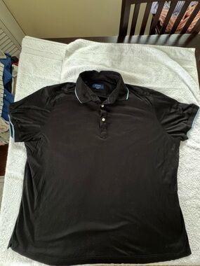 Eton Men's Contemporary Fit Polo Shirt, Black With Light Blue Piping, 3XL